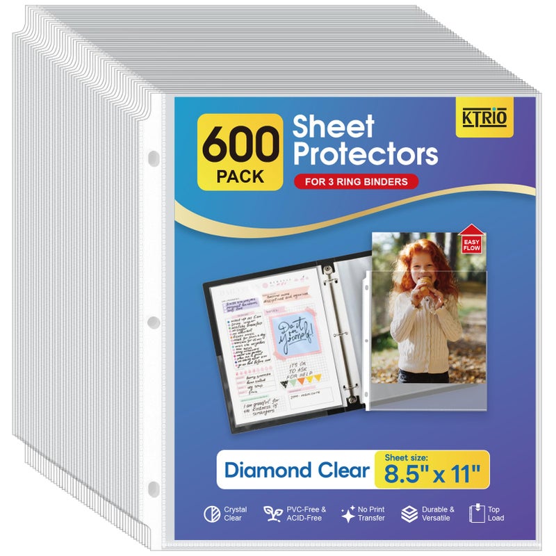 KTRIO 600 Pack Sheet Protectors 8.5 x 11 inch, Clear Page Protector for 3 Ring Binder, Plastic Sleeves for Binders, Top Loading Paper Sheets Document Sleeve Letter Size, Office & Home - Image 1